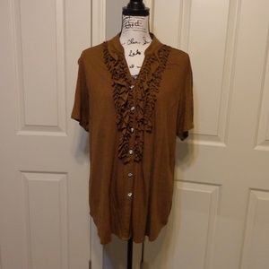 INC. Brown top with faux diamond buttons
